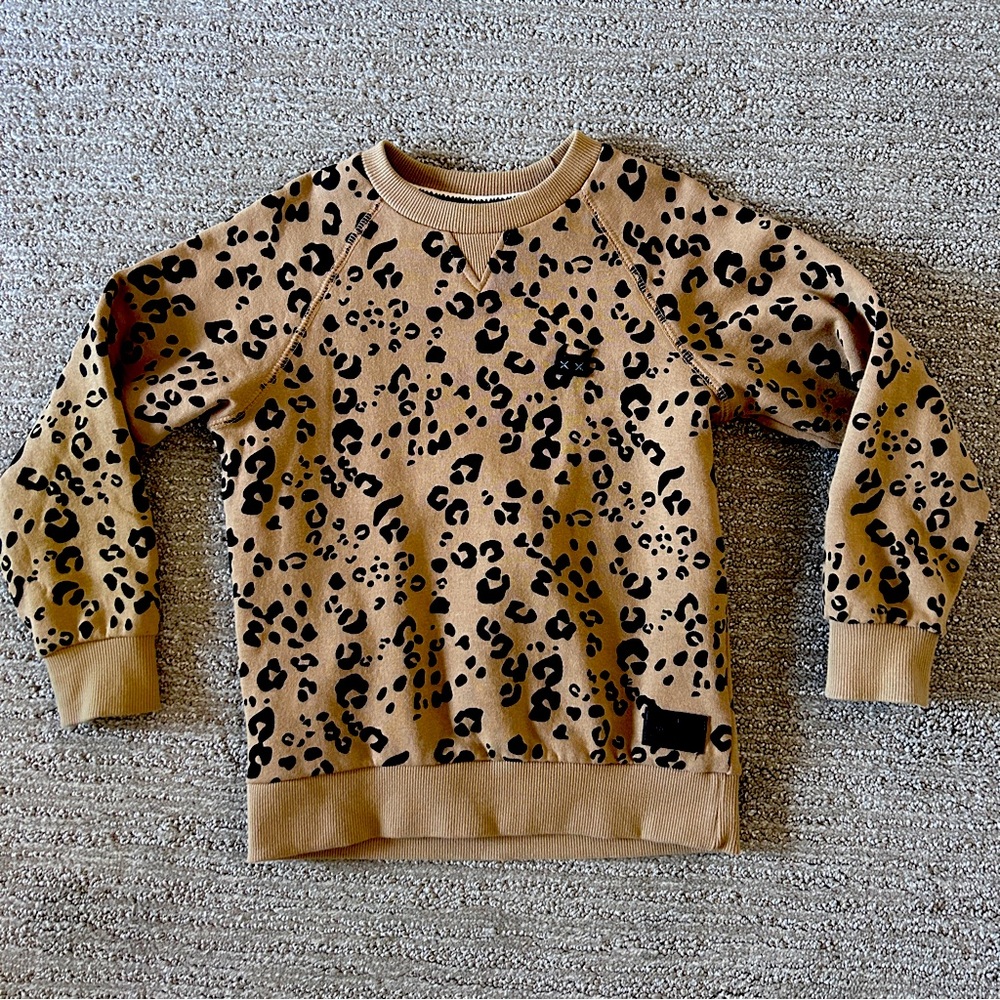 Kids Munster Crew Fleece Sweatshirt Leopard Print Long Sleeve LS size 5 youth
